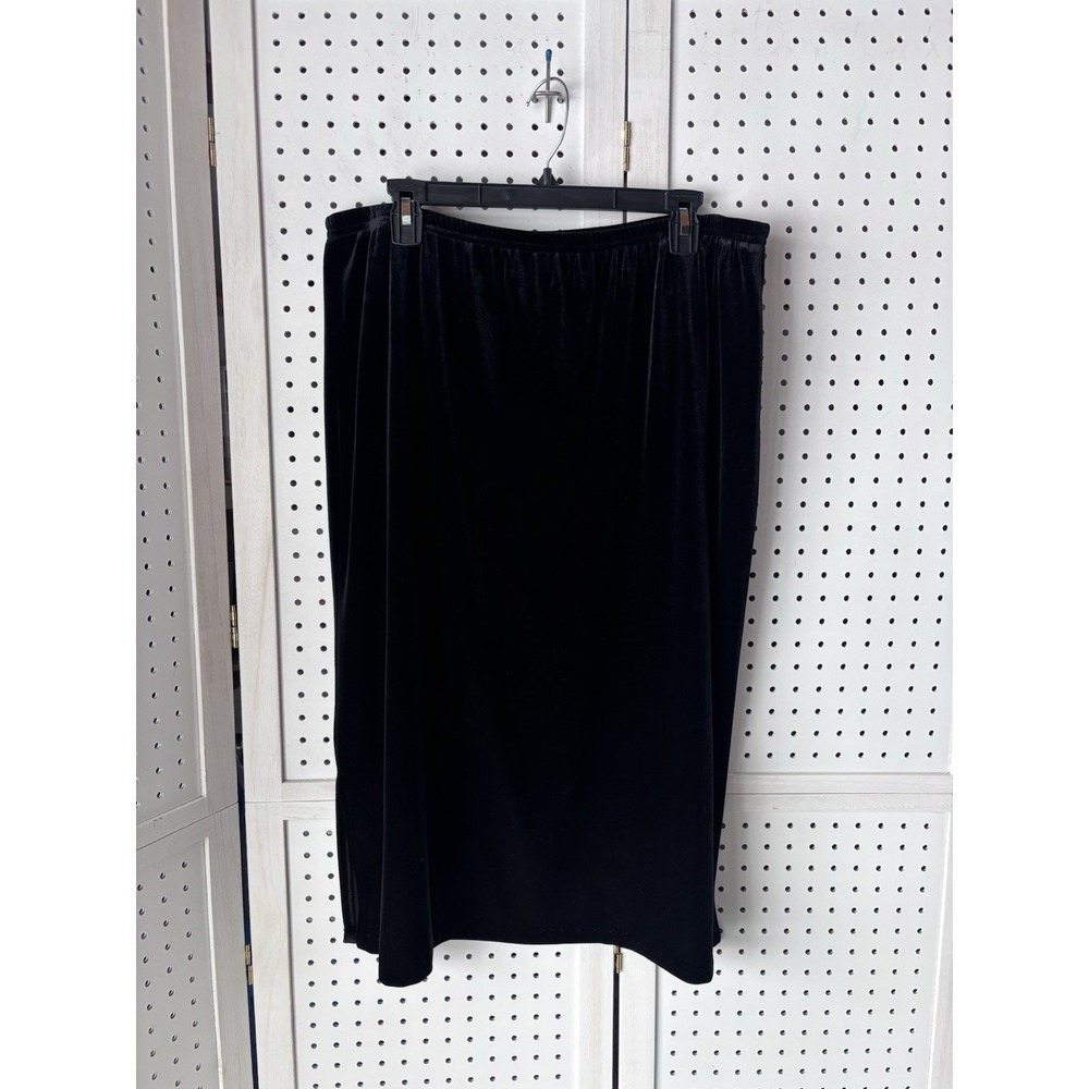 Vintage Notations Skirt Womens 1X Black Velvet Velour Pull On ALine Stretch Midi
